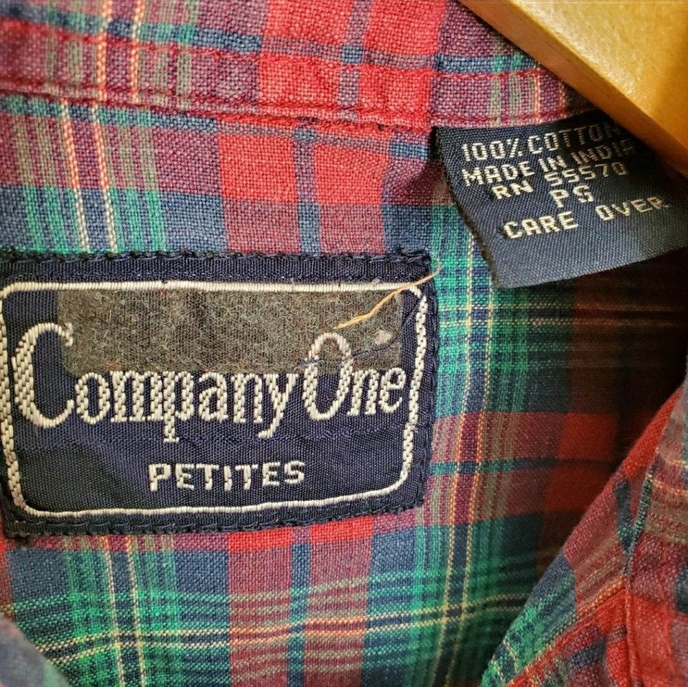 90s Vintage Pink & Blue Plaid Button Front Shirt - Picture 2 of 9